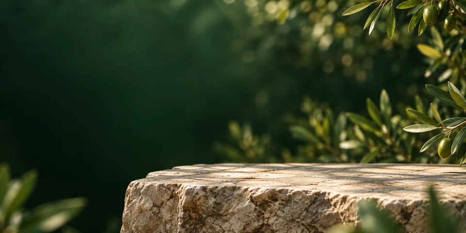 Table en pierre devant un fond végétal