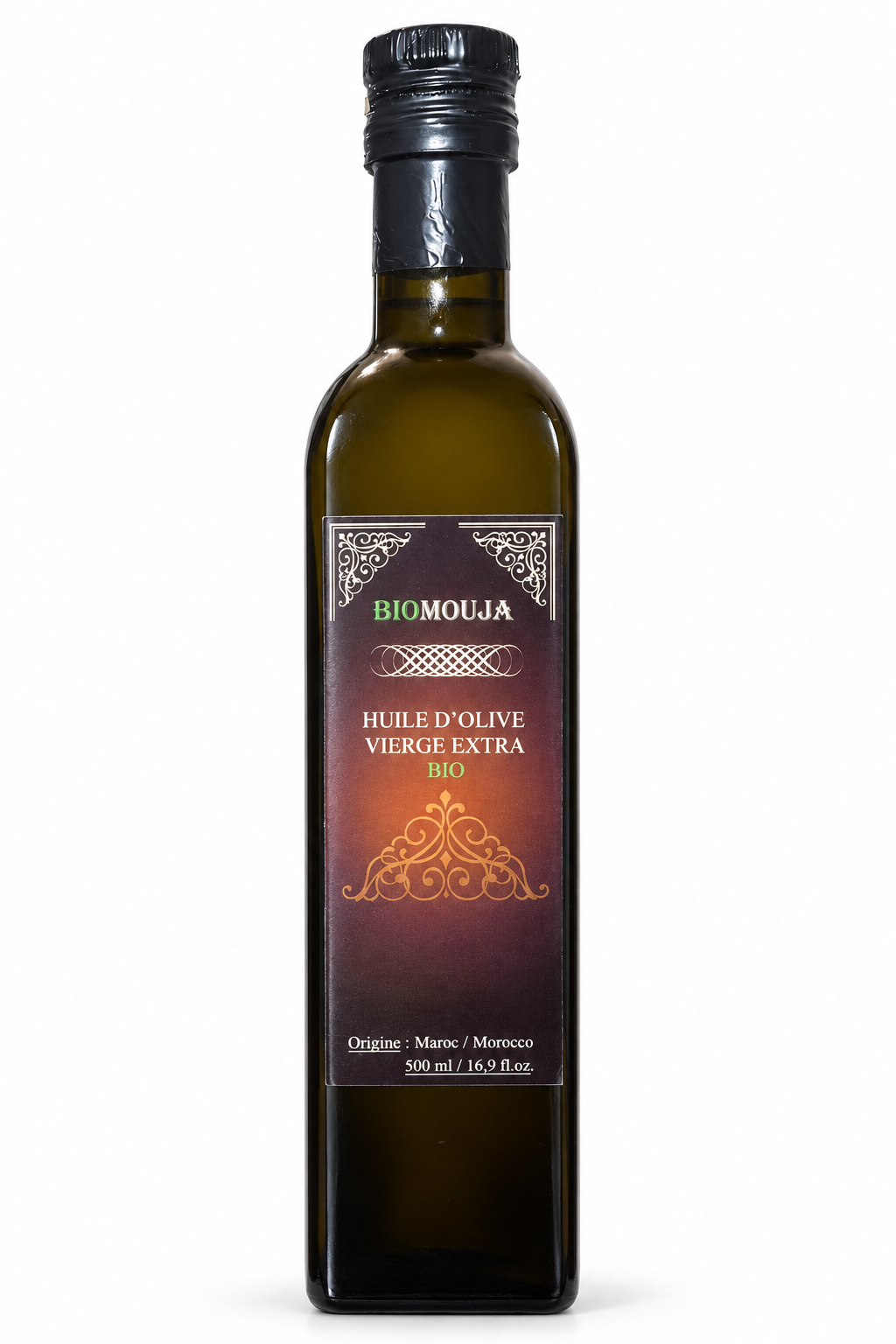 Huile d’olive vierge extra bio — Bouteille en verre · 500 ml · Bouteille avec rotin · 500 ml